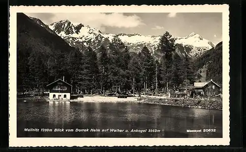 AK Mallnitz, Blick vom Dorrek Heim auf Weiher und Ankogel