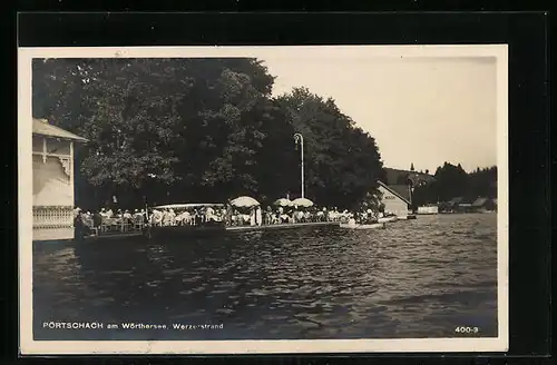 AK Pörtschach am Wörthersee, Werzerstrand mit Café