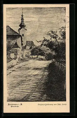 Künstler-AK Feldkirchen, Blick zur Pfarrkirche