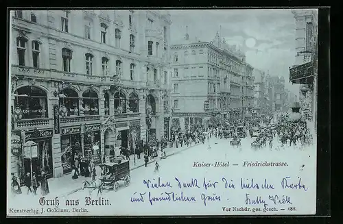 Mondschein-AK Berlin, Kaiser-Hotel, Friedrichstrasse