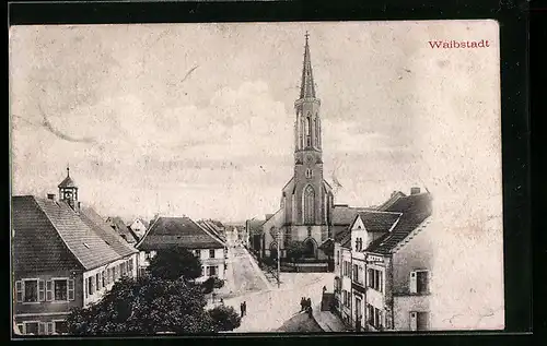 AK Waibstadt, Ortspartie mit Kirche