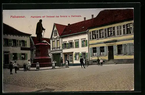 AK Maikammer, Marktplatz mit Denkmal des General v. Hartmann