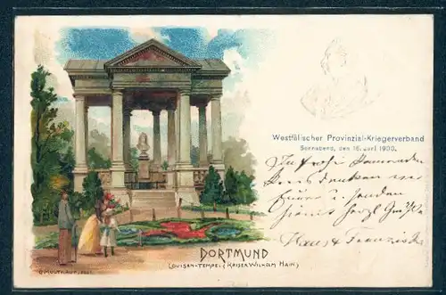 Lithographie Dortmund, Louisen-Tempel, Kaiser Wilhelm Hain