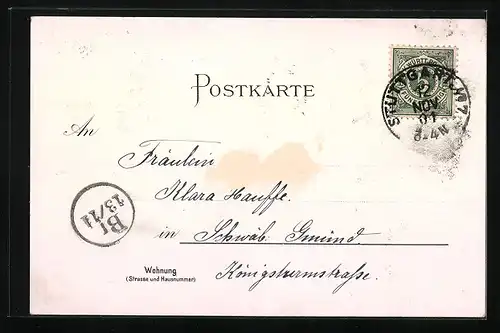 Lithographie Stuttgart, Blick auf den Markt, Wappen