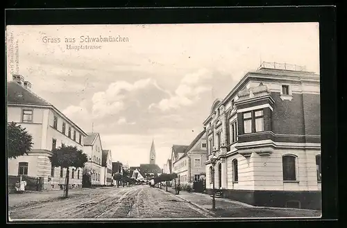 AK Schwabmünchen, Hauptstrasse mit Kirche