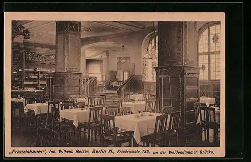 AK Berlin, Gasthaus Franziskaner Wilhelm Melzer, Friedrichstrasse 136, Innenansicht