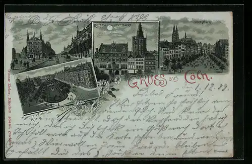 Mondschein-Lithographie Köln, Hohenzollernring, Kaiser-Wilhelm-Ring, Alter Markt