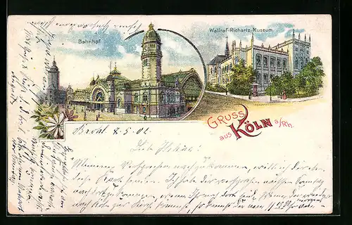 Lithographie Köln a. Rh., Wallraf-Richartz-Museum, Bahnhof