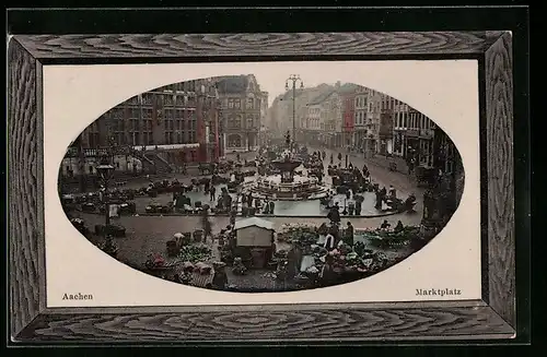AK Aachen, Marktplatz mit Marktbetrieb
