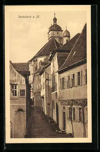 AK Dettelbach a. M., Strassenpartie mit Kirche