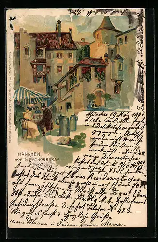Künstler-AK München, Hof im Pschorrbräu, Restaurant