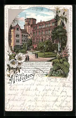 Lithographie Heidelberg, Partie im Schlosshof