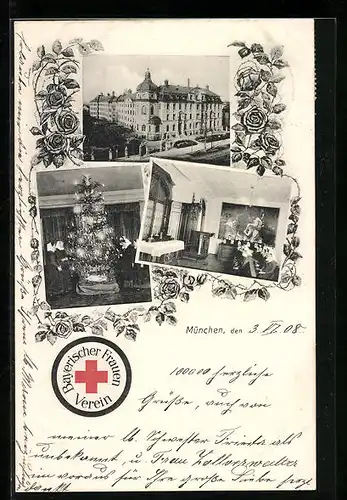 AK München, Gebäude des Bayerischen Frauen-Vereins, Weihnachtsbaum