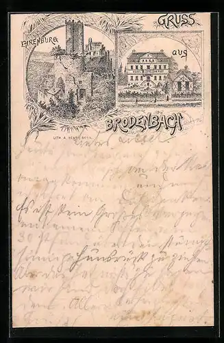 Lithographie Brodenbach, Ehrenburg, Hotel zur Post