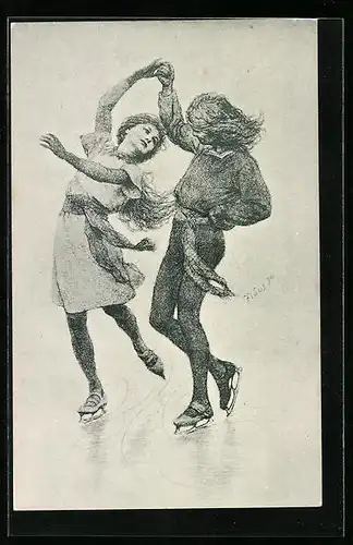 Künstler-AK Fidus: Schlittschuhläufer