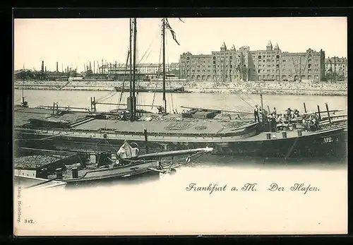 AK Frankfurt a. M., Hafen mit Dampfschiffen