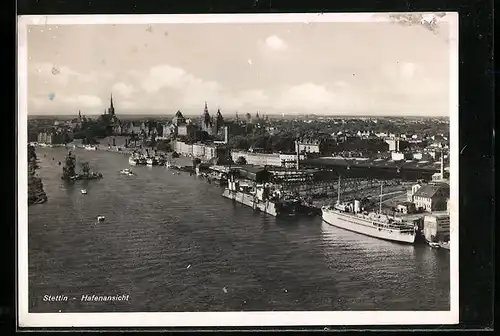 AK Stettin, Hafenansicht aus der Vogelschau