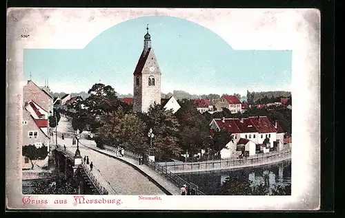 AK Merseburg, Blick Richtung Neumarkt mit Kirche