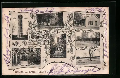 AK Lager Lechfeld, Keim Thurm, Geschützpark, Kriegerdenkmal