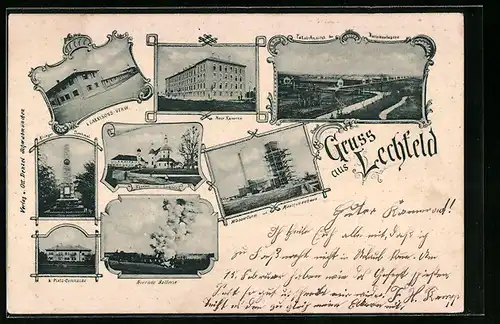 AK Lechfeld, Wasserturm mit Maschinenhaus, feuernde Batterie, Kloster-Lechfeld