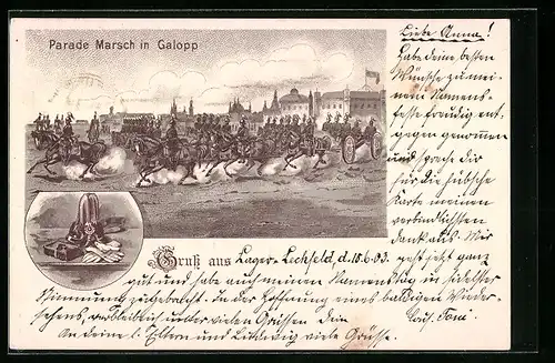 AK Lager Lechfeld, Parade Marsch im Galopp