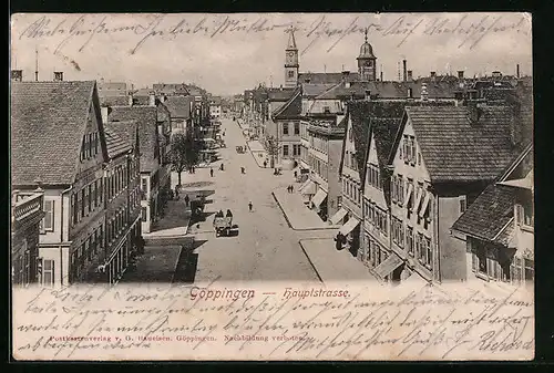 AK Göppingen, Hauptstrasse aus der Vogelschau