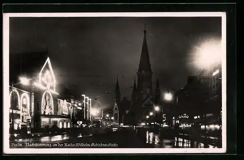 AK Berlin-Charlottenburg, Nachtstimmung an der Kaiser-Wilhelm-Gedächtniskirche