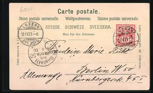 Lithographie Luzern, Teilansicht und Rigi, Hofkirche