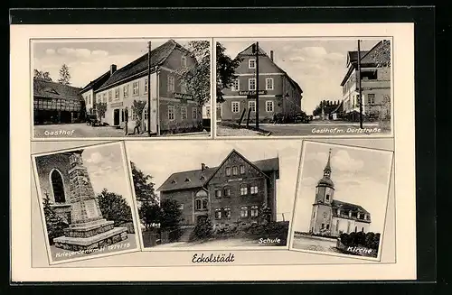 AK Eckolstädt, Gasthof, Kriegerdenkmal 1914 /18, Kirche