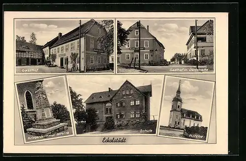 AK Eckolstädt, Gasthof, Kriegerdenkmal 1914 /18, Kirche