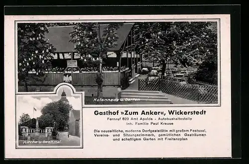 AK Wickerstedt, Gasthof Zum Anker, Kirche u. Denkmal