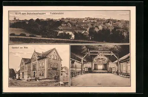 AK Schmiedehausen, Totalansicht, Gasthof zur Post, Saal