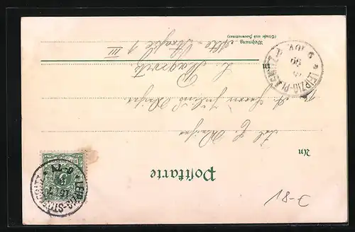 Lithographie Leipzig, Augustusplatz, Strassenbahn