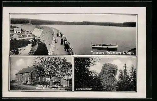 AK Muldenberg i. Vogtl., Talsperre, Gasthaus Muldenberg Bes. Emilie verw. Günnel, Schneckenstein