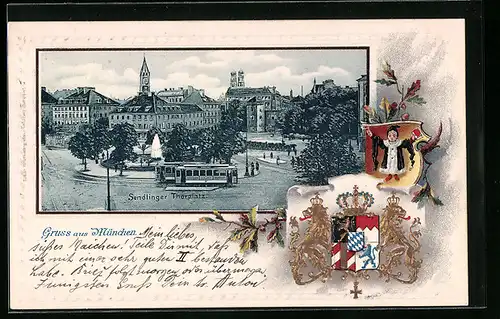 Passepartout-Lithographie München, Sendlinger Thorplatz und Wappen