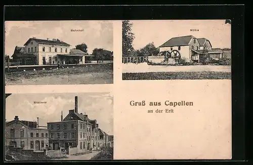 AK Capellen an der Erft, Bahnhof, Brauerei und Mühle