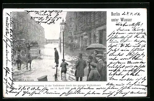 AK Berlin-Kreuzberg, Hochwasser in der Yorkstrasse durch den grossen Wolkenbruch am 14. April 1902