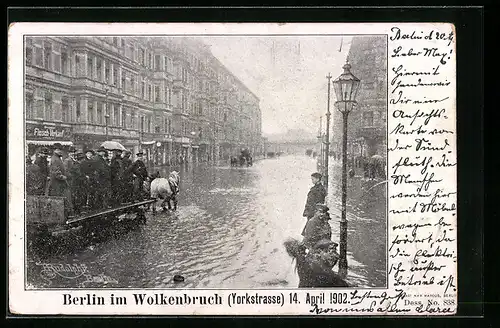 AK Berlin-Kreuzberg, Hochwasser nach Wolkenbruch in der Yorkstrasse am 14. April 1902