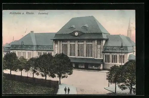 AK Mülheim a. Rhein, Vorderansicht des Bahnhofs