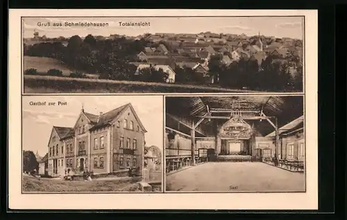 AK Schmiedehausen, Totalansicht, Gasthof zur Post, Saal