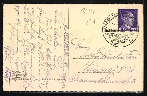 AK Markneukirchen, Blick nach Osten aus der Vogelschau