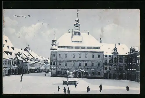 AK Oederan Sa., Marktplatz mit Brunnen, Rathskeller