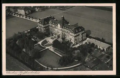 AK Glauchau, Stadtkrankenhaus aus der Vogelschau