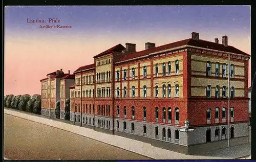 Künstler-AK Landau /Pfalz, Artillerie-Kaserne
