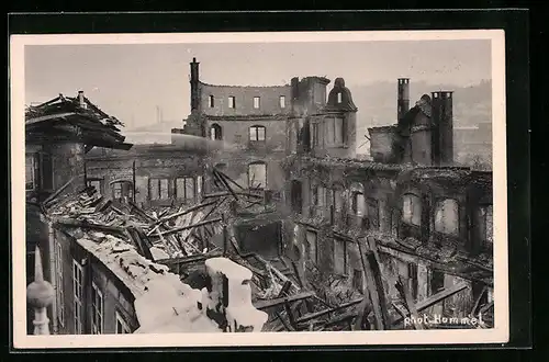 AK Stuttgart, Brand des Alten Schlosses, Innere des ausgebrannten Schlosses gegen den Ostturm