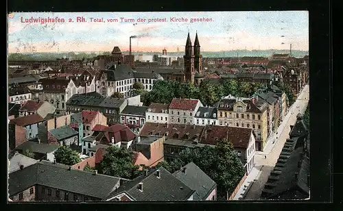 AK Ludwigshafen a. Rh., Totalansicht vom Turm der protest. Kirche