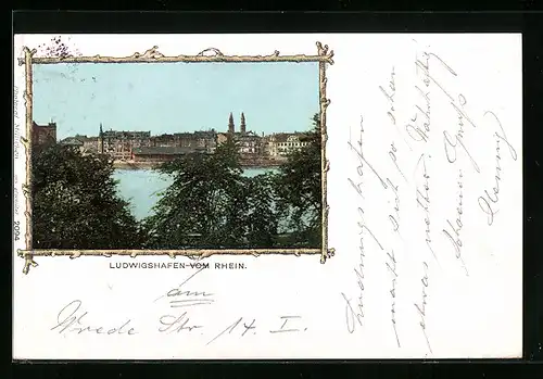AK Ludwigshafen a. Rh., Uferpartie vom Rhein aus
