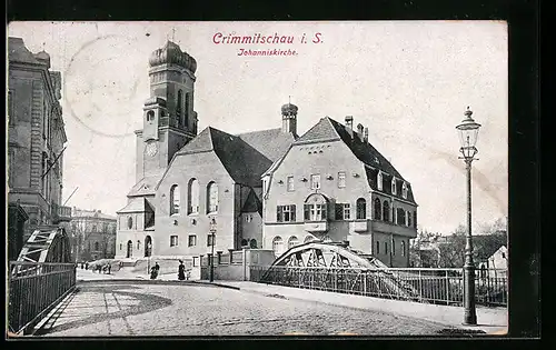 AK Crimmitschau i. S., Blick auf die Johanniskirche