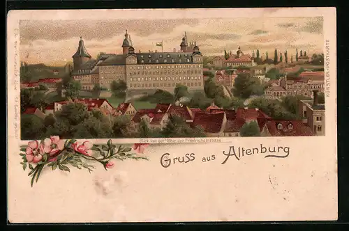 Lithographie Altenburg, Blick von der Höhe der Friedrichsstrasse