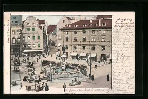 AK Augsburg, Ludwigsplatz mit Augustusbrunnen